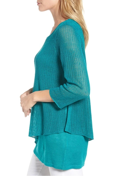 Shop Eileen Fisher Organic Linen Tunic Sweater In Turquoise