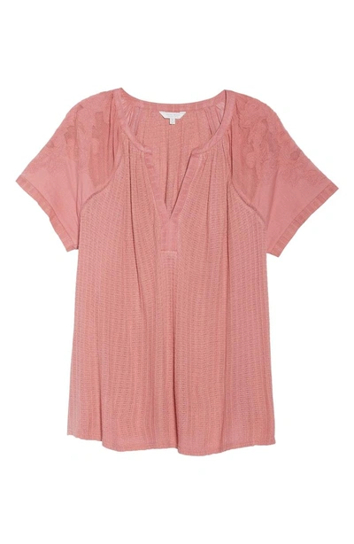 Shop Lucky Brand Floral Drop Needle Cutout Top In Rose