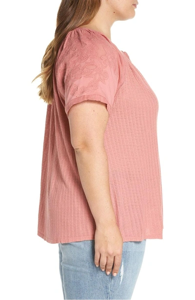 Shop Lucky Brand Floral Drop Needle Cutout Top In Rose