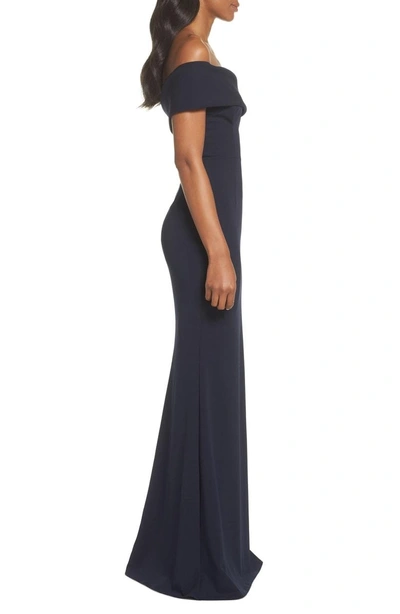 Shop Katie May Titan One-shoulder Cutout Crepe Gown In Navy