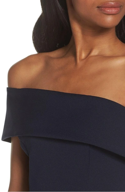Shop Katie May Titan One-shoulder Cutout Crepe Gown In Navy