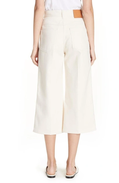 Shop Gucci Ribbon Detail Wide Leg Crop Jeans In Ivory/ Blue/ Red
