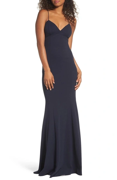 Shop Katie May Luna Stretch Crepe Gown In Navy