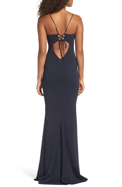 Shop Katie May Luna Stretch Crepe Gown In Navy