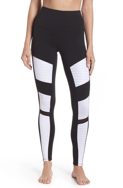 Shop Alo Yoga High Waist Moto Leggings In Black/ White Glossy
