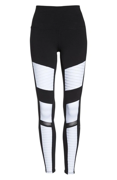 Shop Alo Yoga High Waist Moto Leggings In Black/ White Glossy