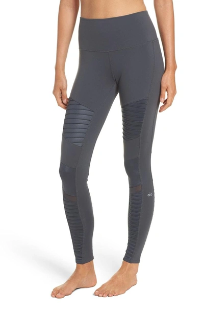 Shop Alo Yoga High Waist Moto Leggings In Anthracite/ Anthracite Glossy