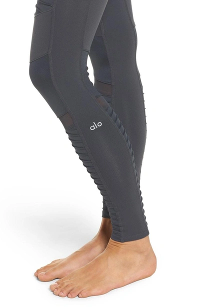 Shop Alo Yoga High Waist Moto Leggings In Anthracite/ Anthracite Glossy