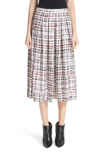 Shop Burberry Farnborough Pleated Check Silk Midi Skirt In Cadmium Red