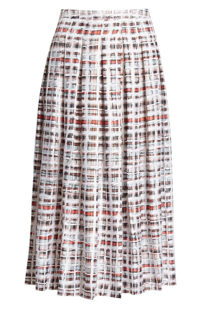 Shop Burberry Farnborough Pleated Check Silk Midi Skirt In Cadmium Red