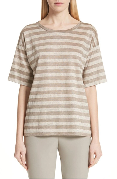 Lafayette 148 Easy Stripe Linen Tee In Partridge Multi
