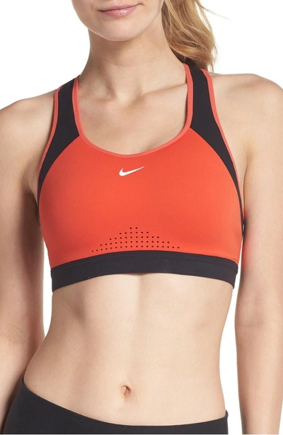 Shop Nike Motion Adapt Sports Bra In Habanero Red/ Black/ White