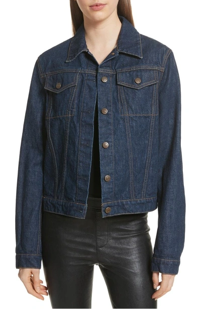 Shop Helmut Lang Stripe Denim Jacket In Dark Blue