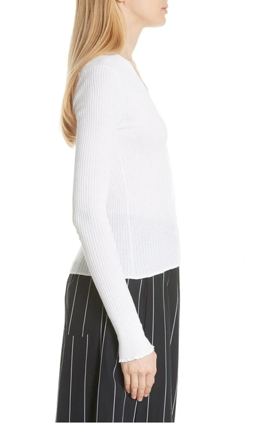 Shop Vince Ribbed Lettuce Cuff Cotton Cardigan In Optic White