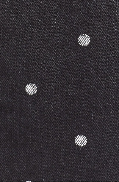 Shop Current Elliott The Five-pocket Cutoff Denim Miniskirt In Black Polka Dot W/ Cut Hem