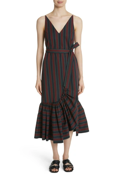 Shop Rosetta Getty Belted Flare Hem Dress In Barcode Stripe