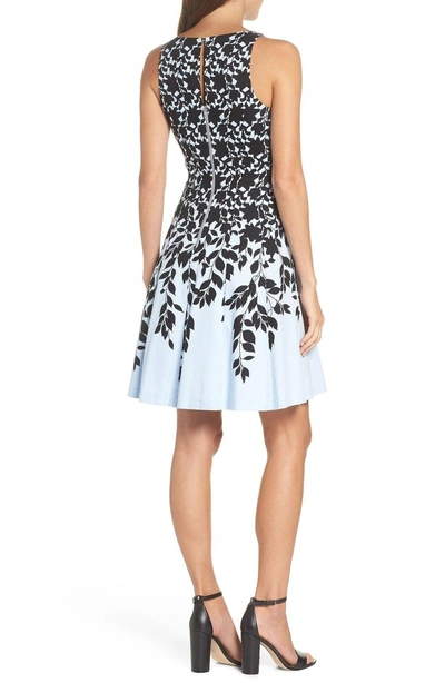 Shop Maggy London Print Fit & Flare Dress In Sky Blue/ Black