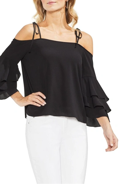 Shop Vince Camuto Cold Shoulder Ruffle Sleeve Top In Rich Black