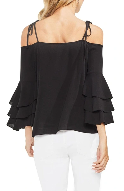 Shop Vince Camuto Cold Shoulder Ruffle Sleeve Top In Rich Black