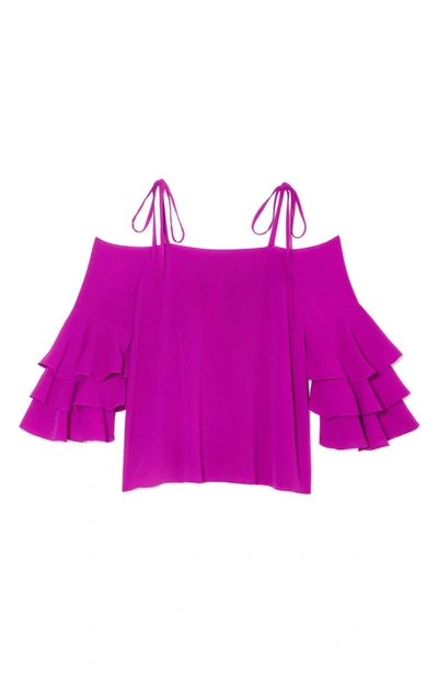 Shop Vince Camuto Cold Shoulder Ruffle Sleeve Top In Fuchsia Fury