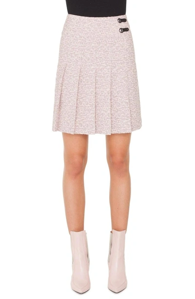 Shop Akris Punto Pleated Tweed Skirt In Rose - Cream -