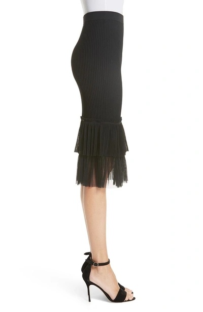 Shop Jonathan Simkhai Pleated Tulle Hem Ottoman Knit Skirt In Black