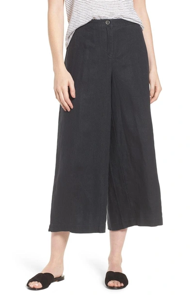 Eileen Fisher Wide Leg Organic Linen Pants In Black | ModeSens