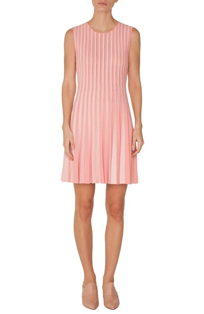 Shop Akris Punto Stripe Pleated Dress In Rose Pink-peony