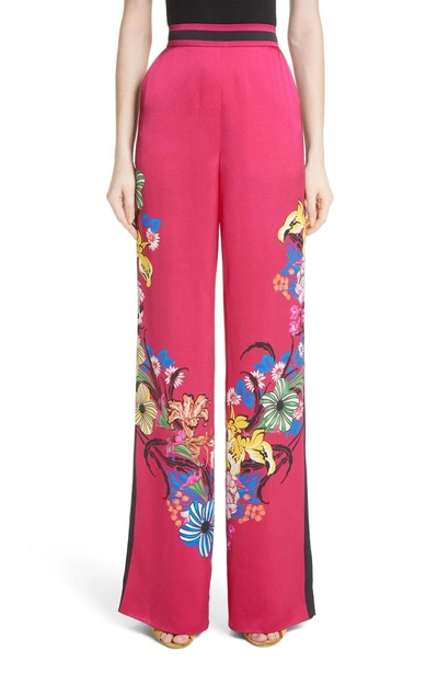 Shop Etro Lily Print Satin Pants In Pink