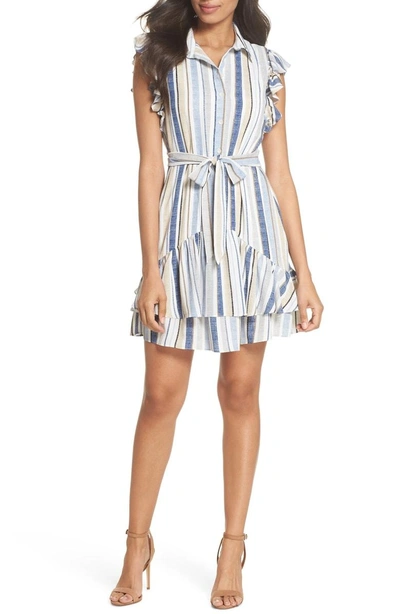 Shop Julia Jordan Stripe Ruffle Shirtdress In Blue