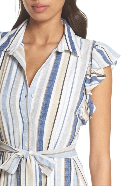 Shop Julia Jordan Stripe Ruffle Shirtdress In Blue