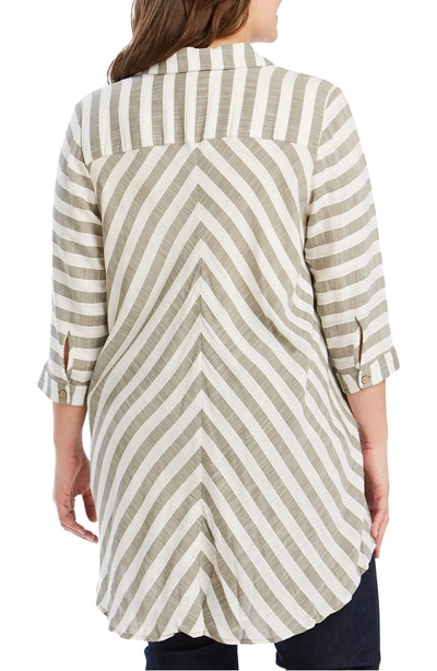 Shop Foxcroft Casey Dobby Stripe Shirt In Olive