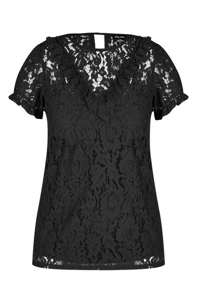 Shop City Chic Lace Ruffle Top In Black