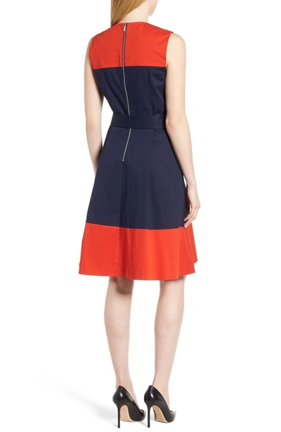 Shop Hugo Boss Colorblock Sleeveless Stretch Cotton Dress In Nautical Blue Block