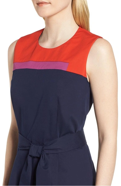 Shop Hugo Boss Colorblock Sleeveless Stretch Cotton Dress In Nautical Blue Block
