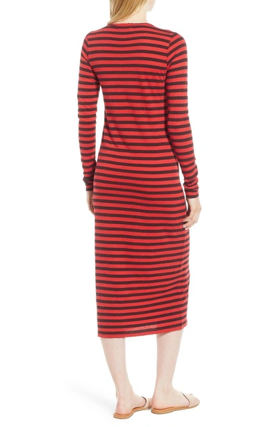 Shop Current Elliott The Breton Stripe Midi Dress In Haute Red Charcoal Stripe