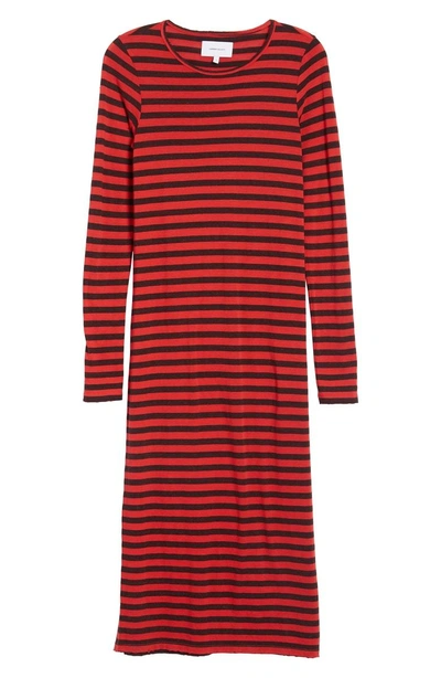 Shop Current Elliott The Breton Stripe Midi Dress In Haute Red Charcoal Stripe