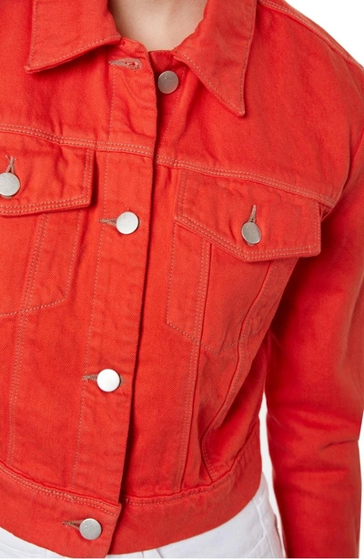 Shop J Brand Faye Crop Denim Jacket In Bright Coral