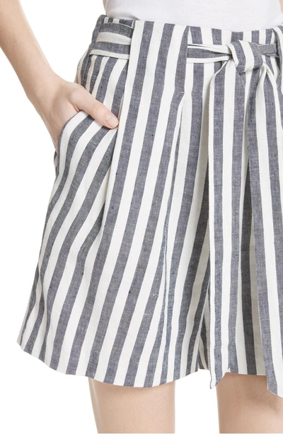 Shop St John Stripe Twill Linen Blend Shorts In Navy/ Bianco