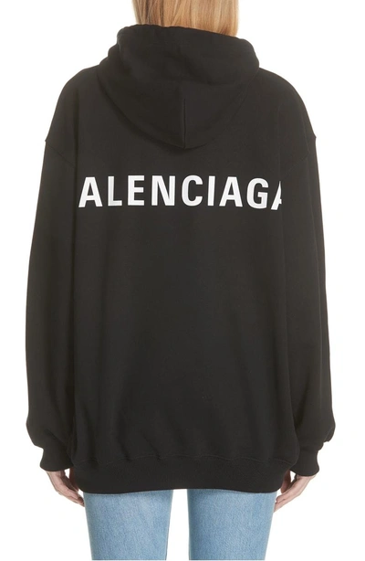 Shop Balenciaga Logo Back Hoodie In Black