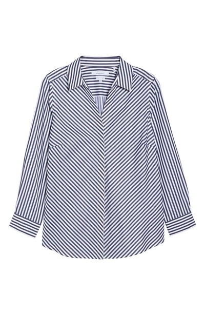 Shop Foxcroft Mono Stripe Sateen Shirt In Navy