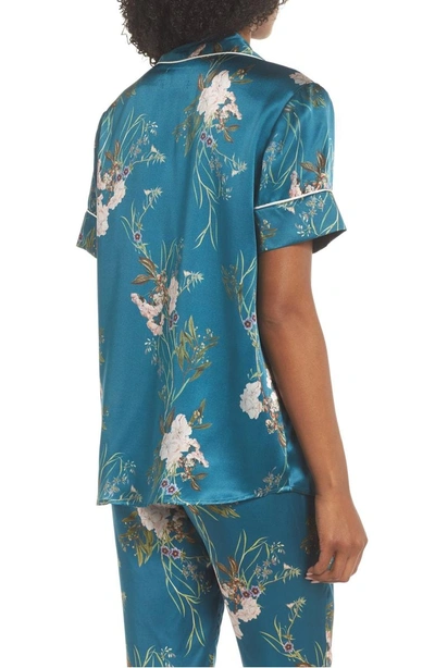 Shop Maison Du Soir Jenny Silk Pajama Top In Teal Floral