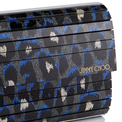 Shop Jimmy Choo Sweetie Pop Blue Mix Leopard Print Fine Glitter Acrylic Clutch Bag