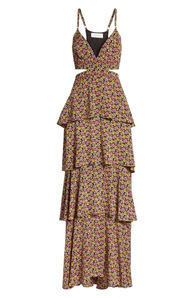 Shop A.l.c Titus Print Silk Tiered Maxi Dress In Pink Multi