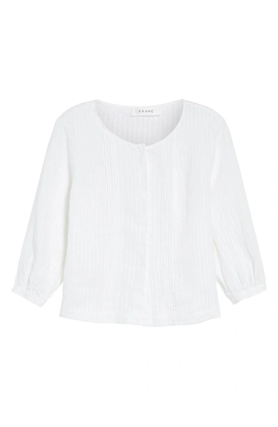 Shop Frame Pintucked Linen Top In Blanc