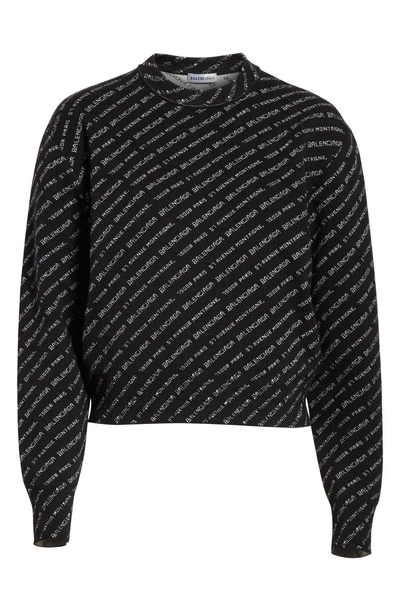 Shop Balenciaga Logo Knit Sweater In Black/ White