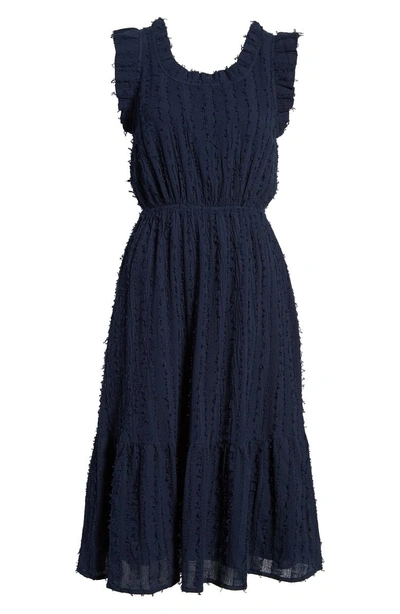 Shop Moon River Fray Detail Dress In Navy