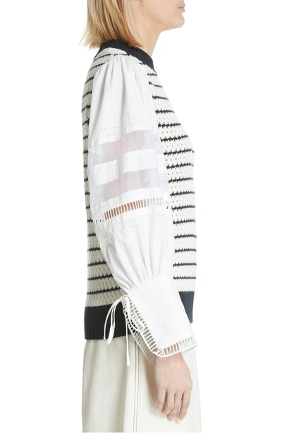 Shop Sea Coco Combo Sleeve Stripe Sweater In Cream/ Navy Stripe