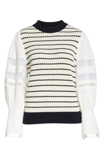 Shop Sea Coco Combo Sleeve Stripe Sweater In Cream/ Navy Stripe