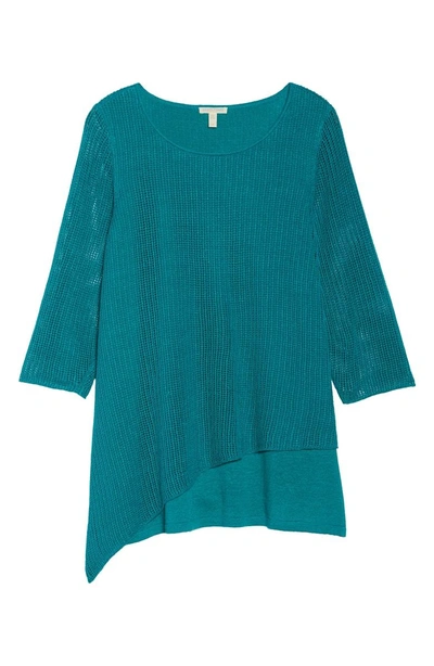 Shop Eileen Fisher Layered Organic Linen Tunic Sweater In Turquoise